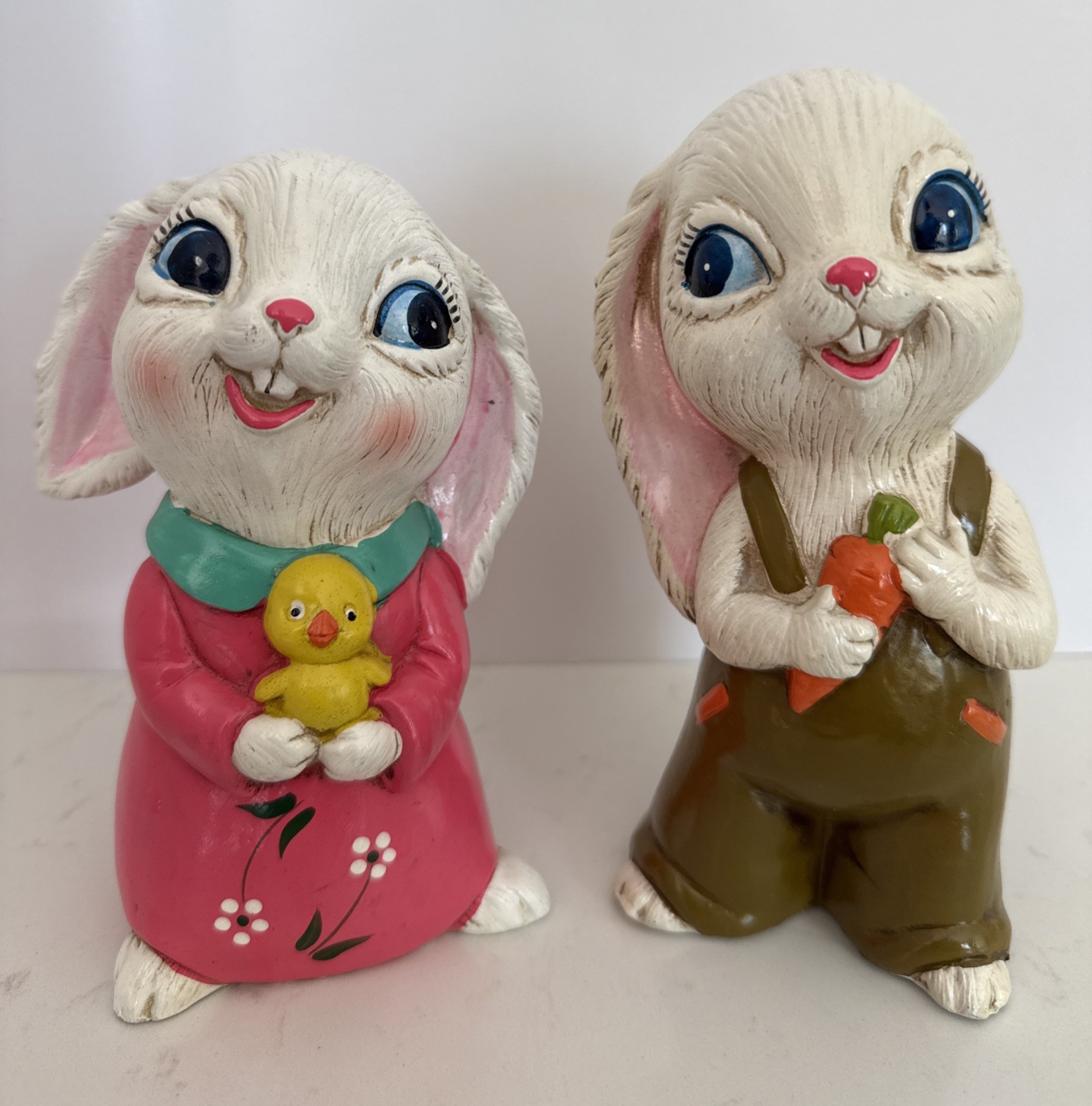 Pair Of RARE Vintage Easter Boy & Girl Bunny Rabbit 7” Japan