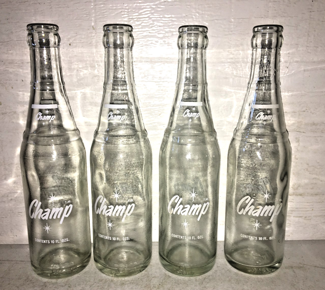 Vintage rare 1960\'s Detroit Mi Champ soda pop bottles 10 oz. ,lot of 4