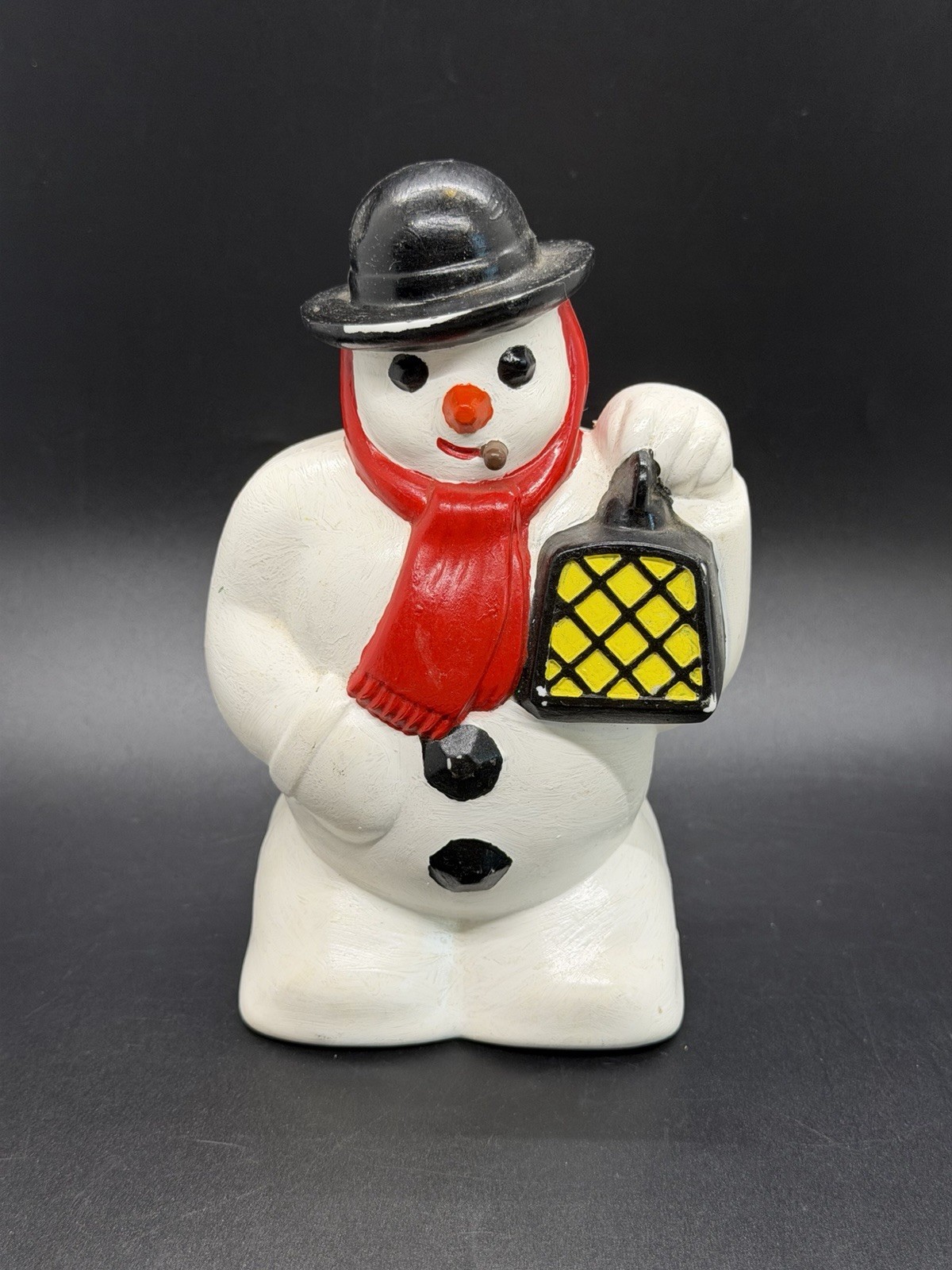 Vintage 1950\'s Paramount Cigar Smoking Hard Plastic Light-Up Snowman w/Lantern