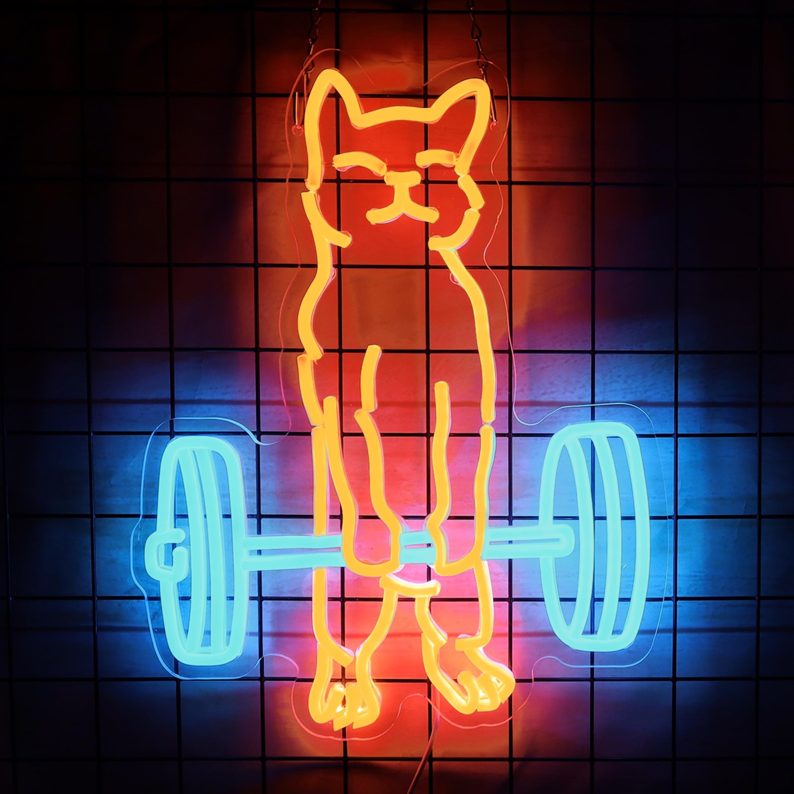 Cat Do Gym Neon Sign for Home Gym Decor Cat Lifting Weight Funny Lighting Sign L