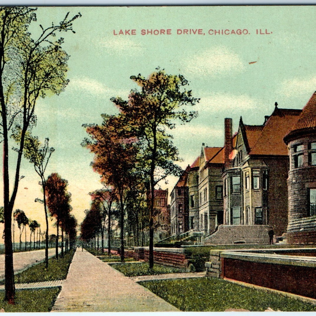 c1910s Chicago, IL Lake Shore Drive Postcard Knox Litho Residential Mansions