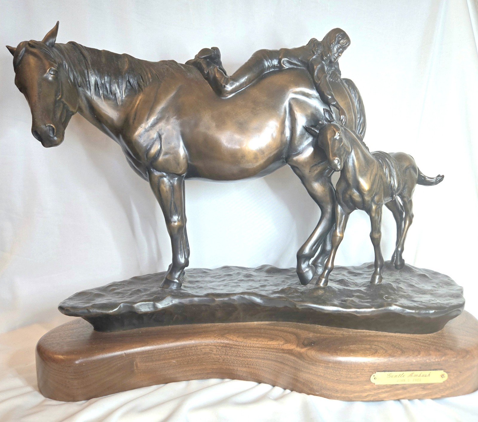 John D Free Gentle Ambush Bronze Sculpture 12/30 Western Horse 1986 NAWA