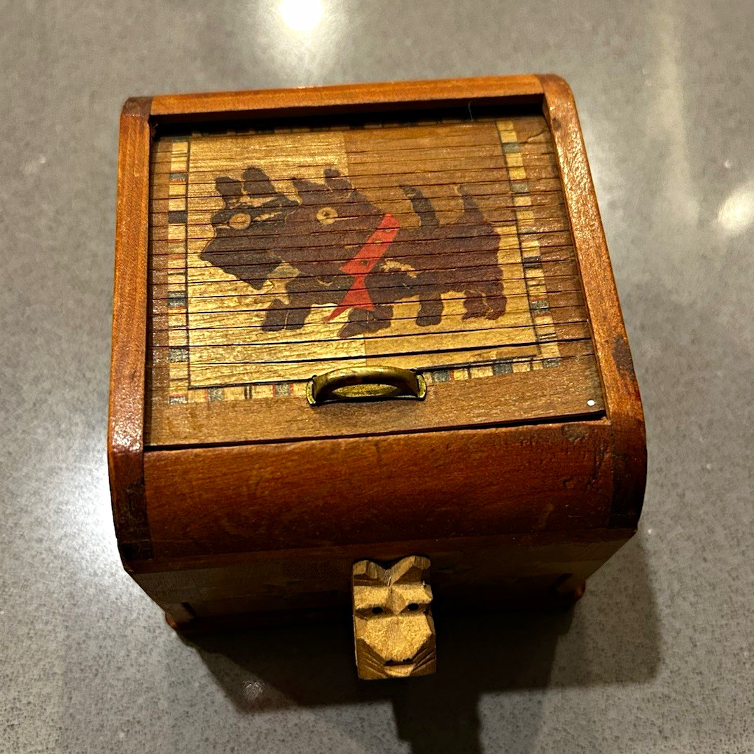 vintage mid-century mechanical roll-top cigarette dispenser box, Japan