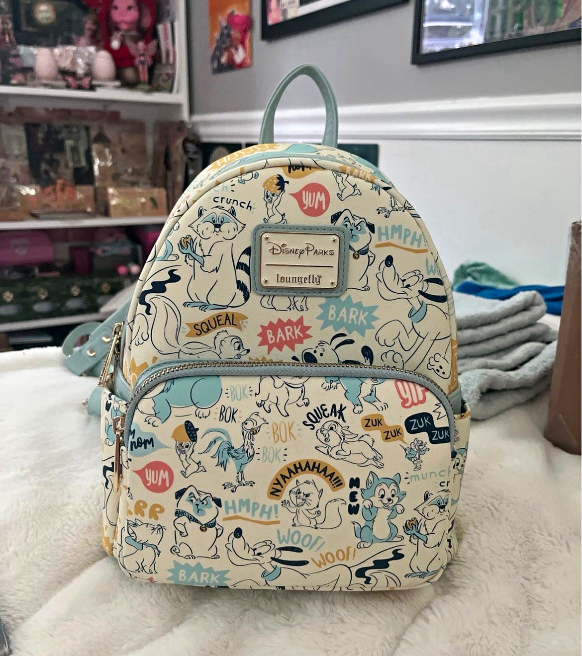Loungefly x Disney Parks “ critters chaos” Mini Backpack Cream Light Blue