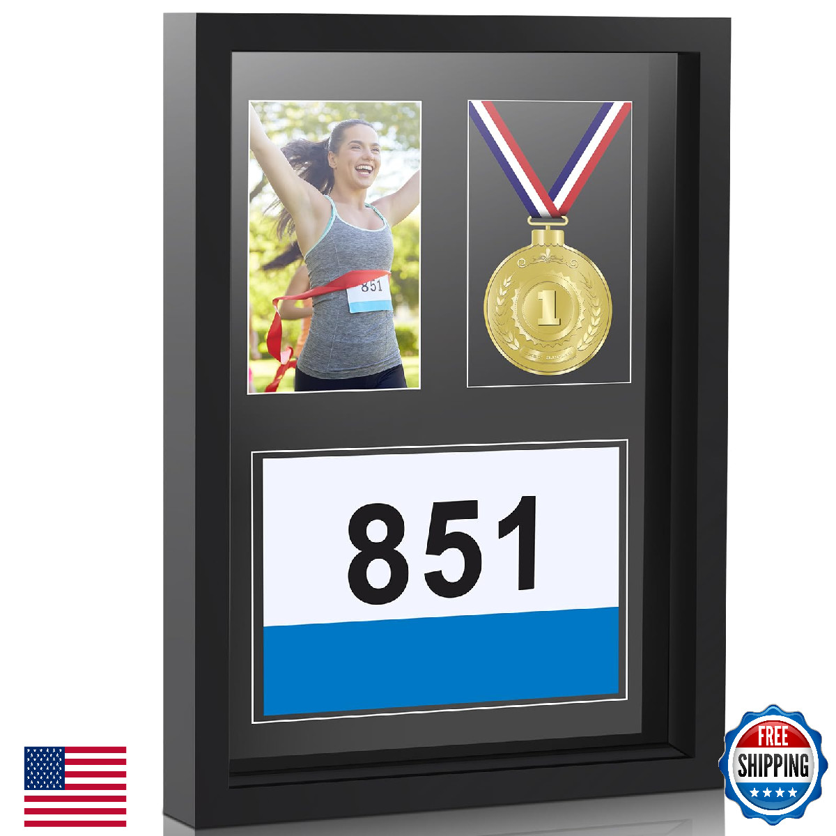 RattanView 3-in-1 Medal Display Frame Shadow Box for Medals, Photos, Awards