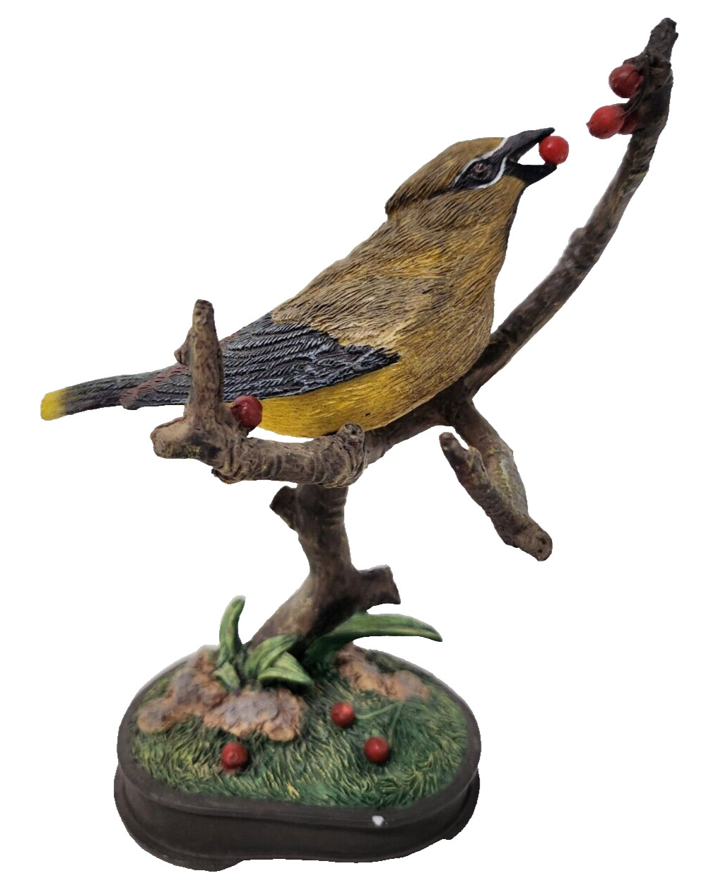 Vintage 1999 Cedar Waxing Bird On Branch Figurine Christmas Holiday Decorative