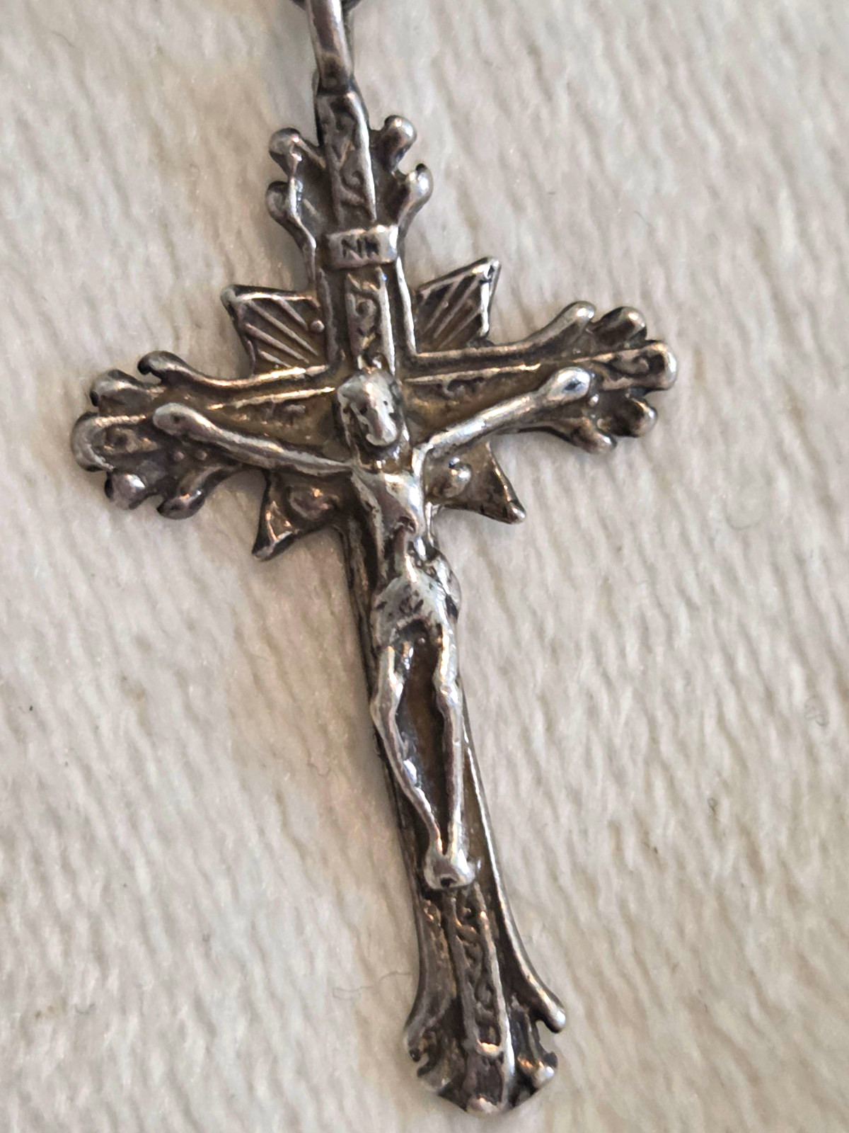 Vintage Sterling Silver Italy Crucifix Pendant Necklace 925 Sunburst Cross