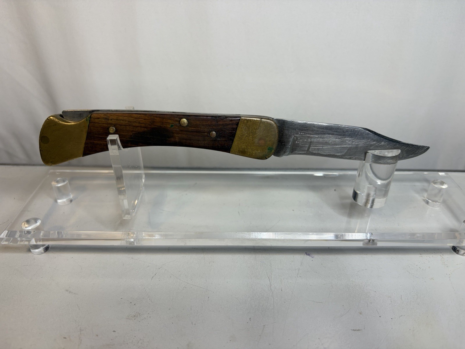 Vintage Buck 110 Folding Hunter Knife 2-Line Tang Stamp 1967-1971 USA 3-Pin Wood