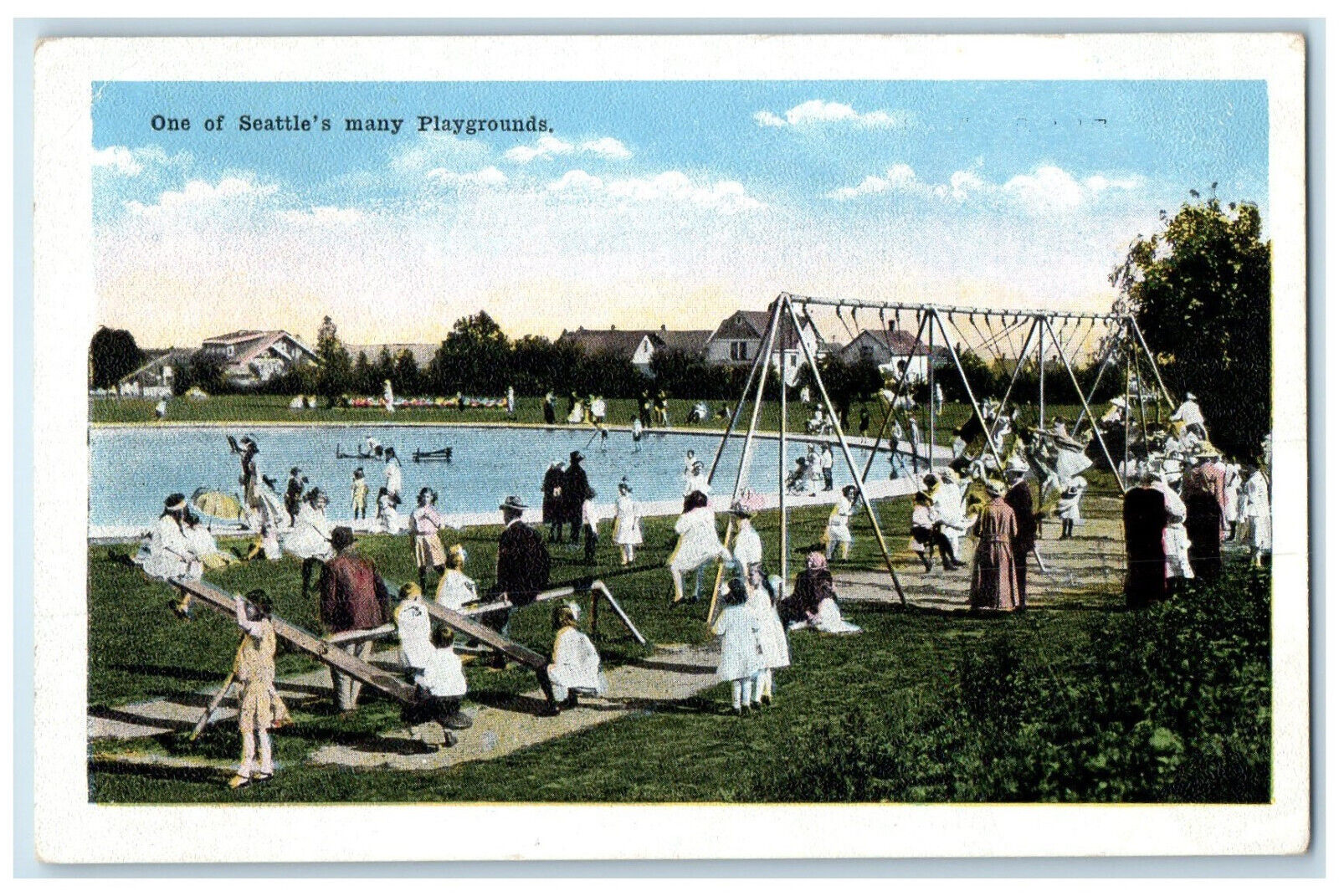 c1920\'s Scene of Kids Parents in Playground Seattle Washington WA Postcard