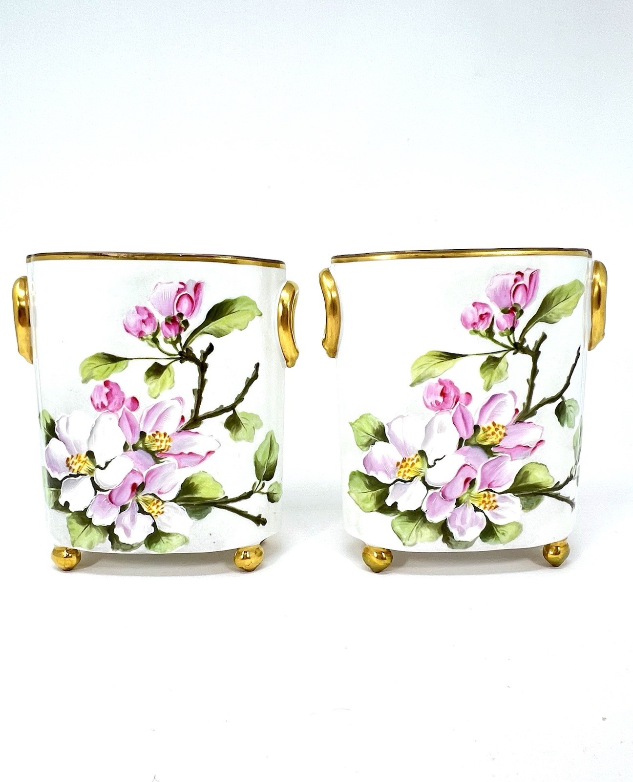 Antique VISTA ALEGRE Portugal OVAL SET Hand Painted Porcelain CACHEPOTS 1947 EC