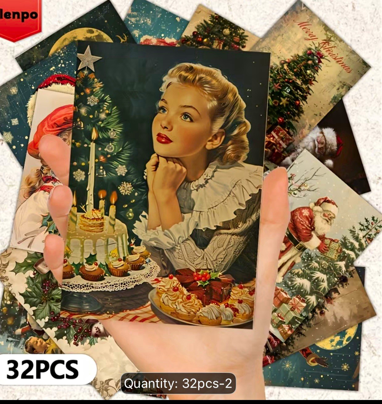 Tlenpo 32pcs Vintage Style Christmas Greeting Cards & Postcards Set