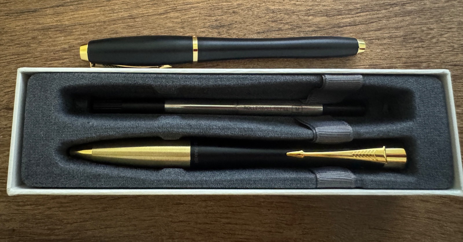 Vintage Parker Black Gold Rollerball Ballpoint Pen Set Original Box