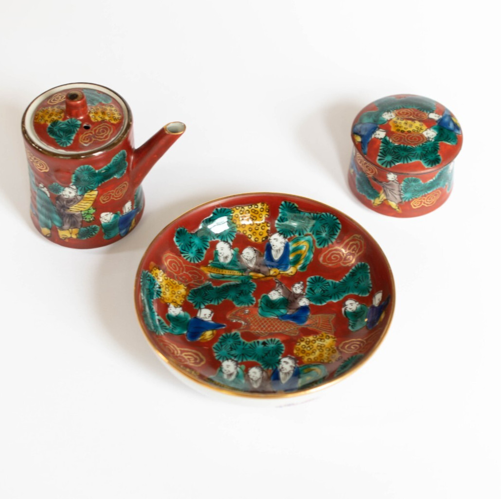 Vtg Japanese Kutani Bunpo Miniature  Pottery Set Traditional Tea Ceremony Japan