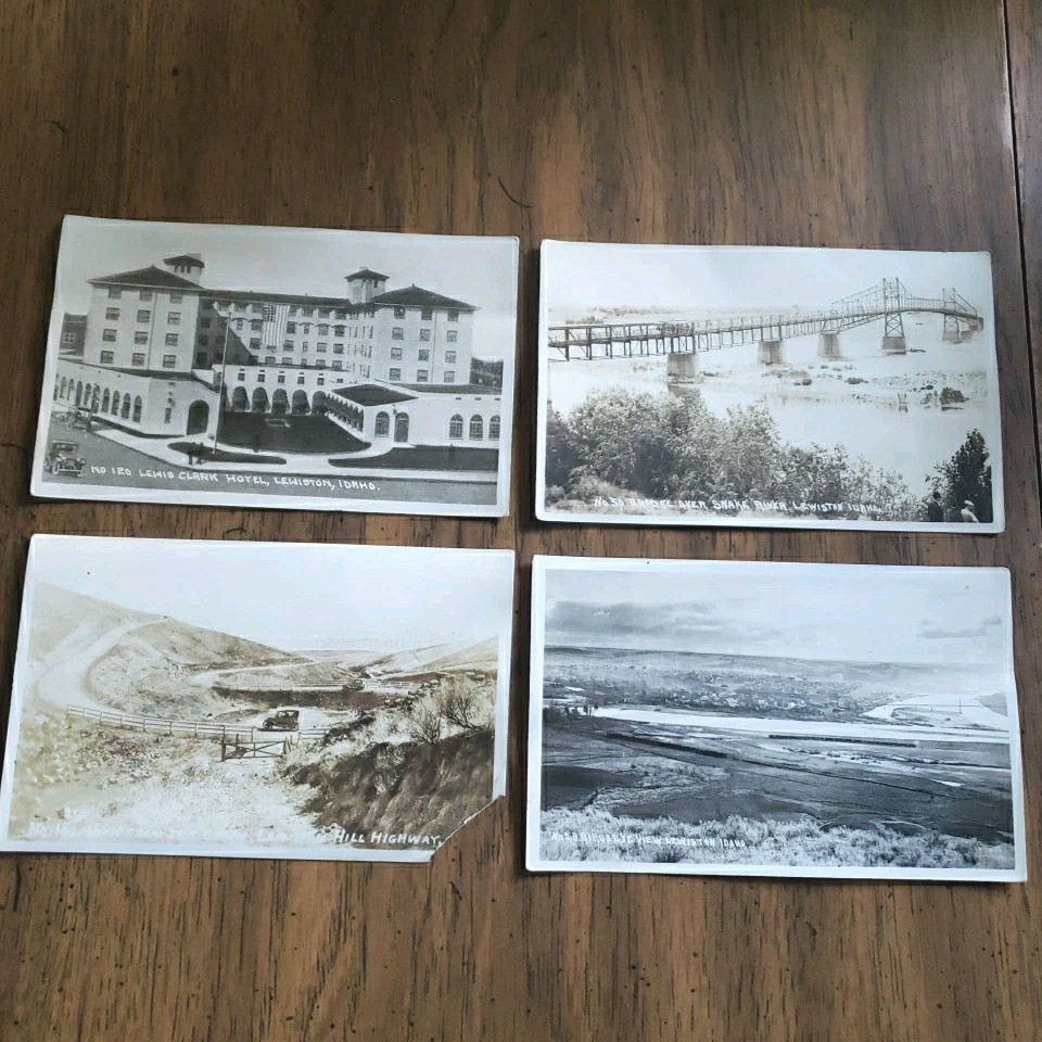 Lot Of 4 Lewiston-Clarkston Bridge, Hotel, Hill, View Idaho RPPC Photo Postcard
