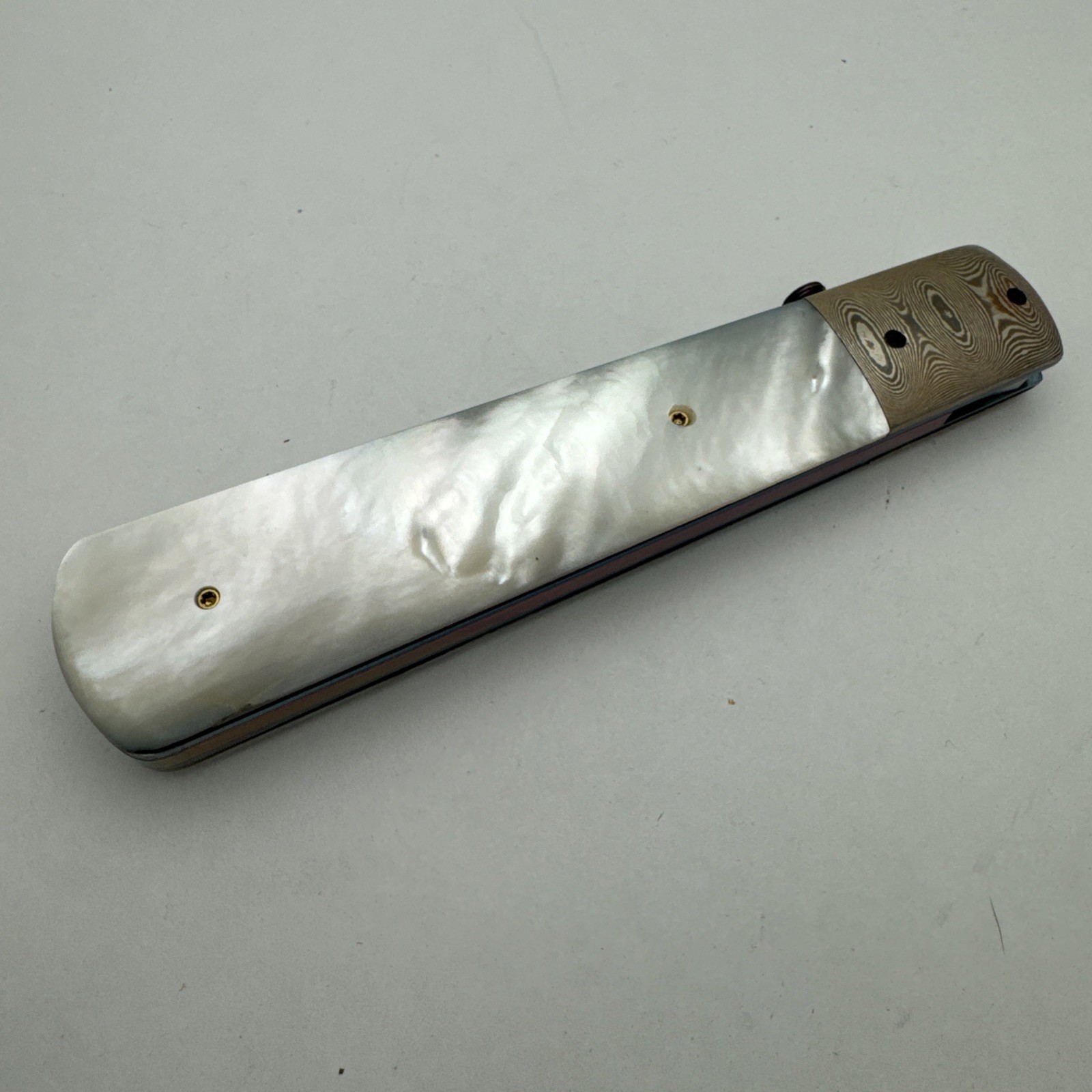 Rare Vtg Custom Jay Harris Liner Locking Flipper MOP Folder Mosaic Damascus