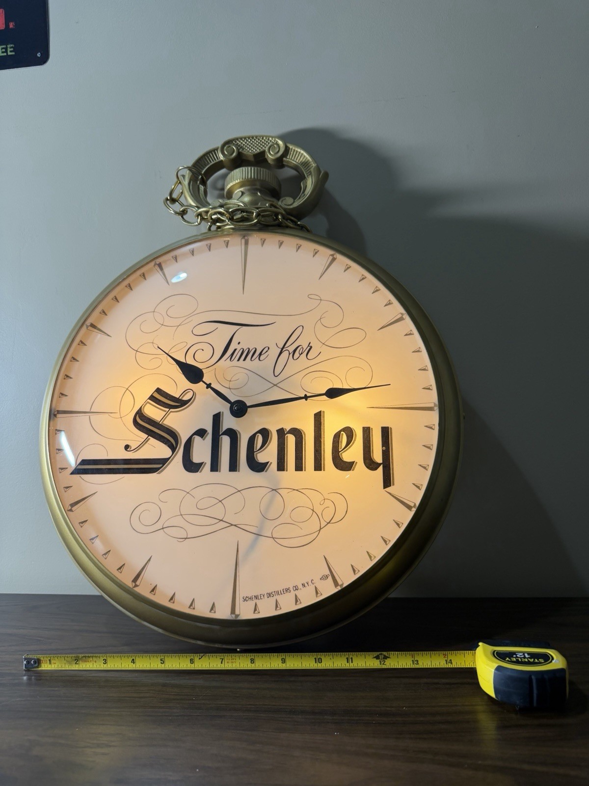Vintage Schenley “Time for Schenley” Illuminated Pocket Watch Style Clock