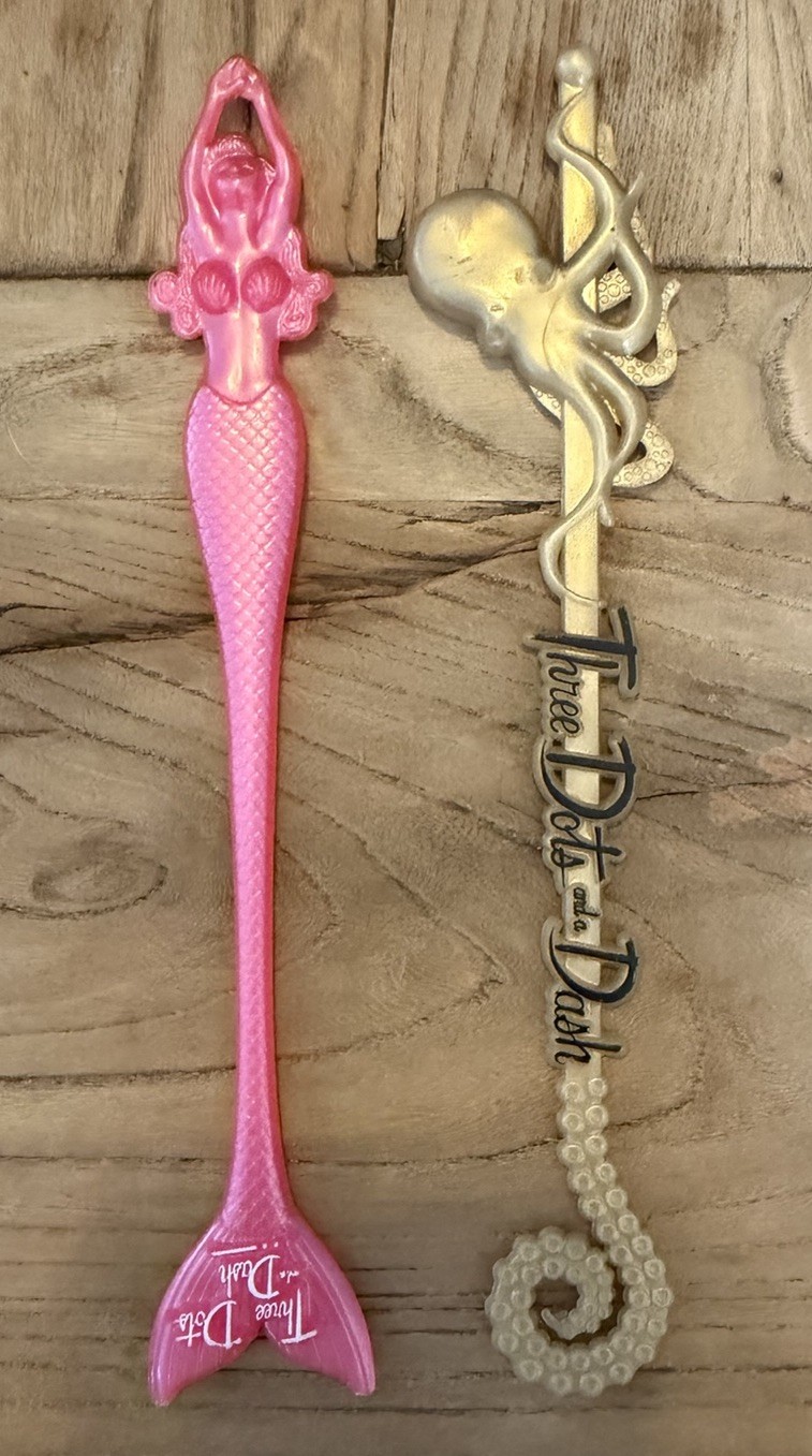 Three Dots & a Dash Chicago Tiki Swizzle Sticks Mermaid Octopus Early Designs
