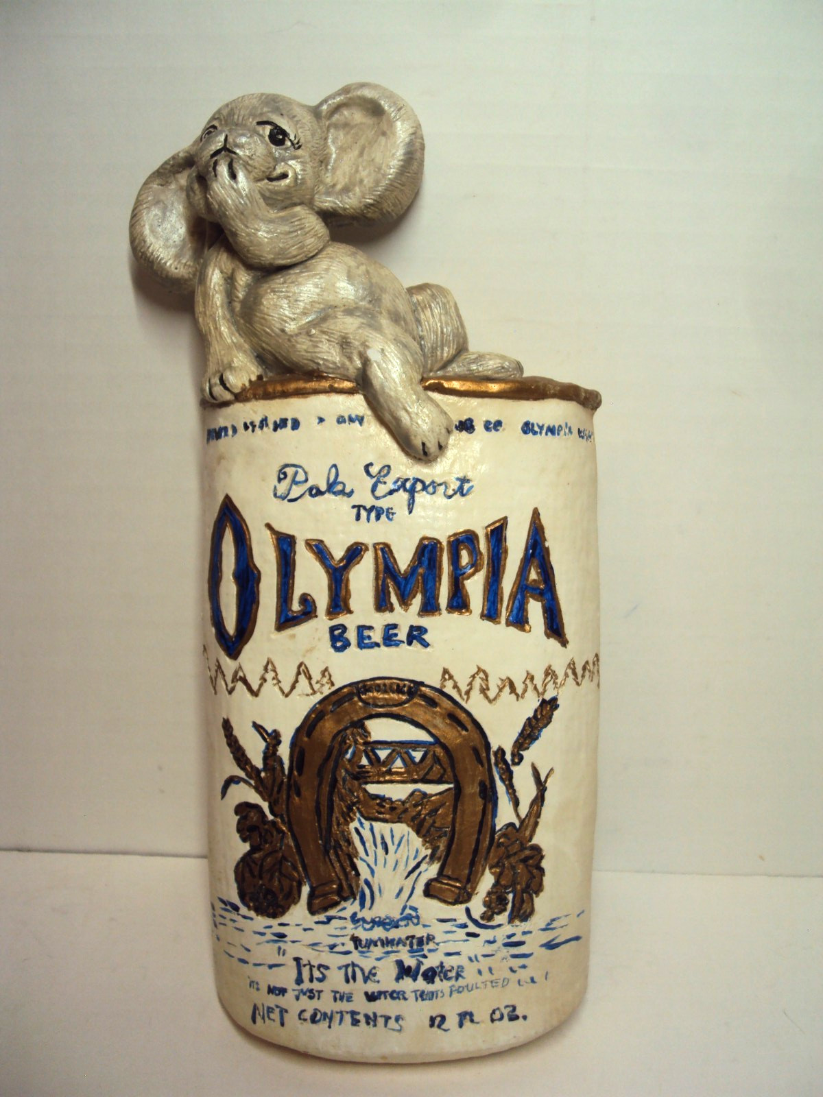 Vintage Chalkware/Ceramic Beer Can Art HTF 1970\'s Bar Advertising  Olympia Beer