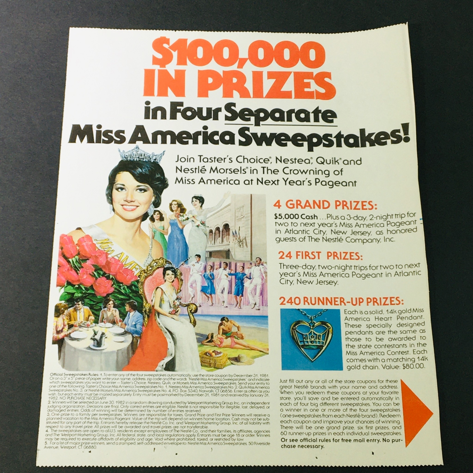 VTG Retro 1982 Taster\'s Choice Nestle Morsels Miss America Sweepstakes Ad Coupon