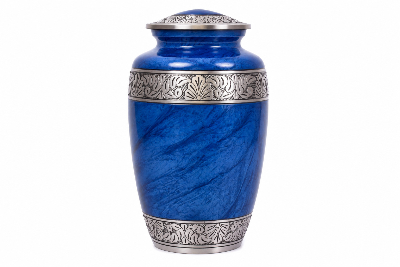 Cremation Urn for Adult Human Ashes Large Handcrafted Funeral Blue Design 10.5in