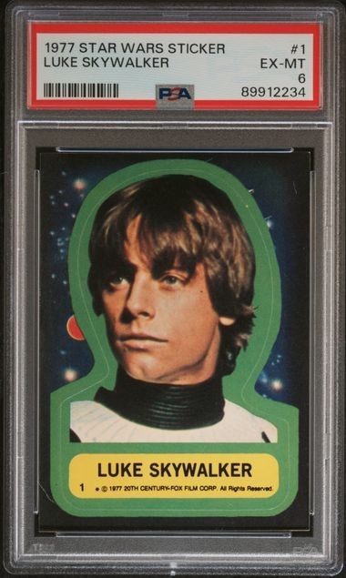 1977 Topps Star Wars STICKER Luke Skywalker #1 PSA 6  *SC702*