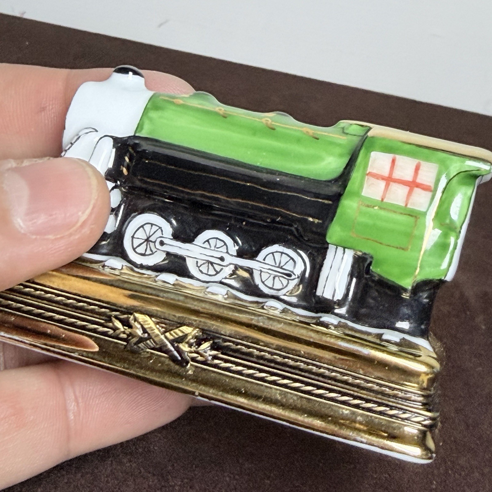 LIMOGES France Handmade Hand Painted Porcelain Train Trinket Box