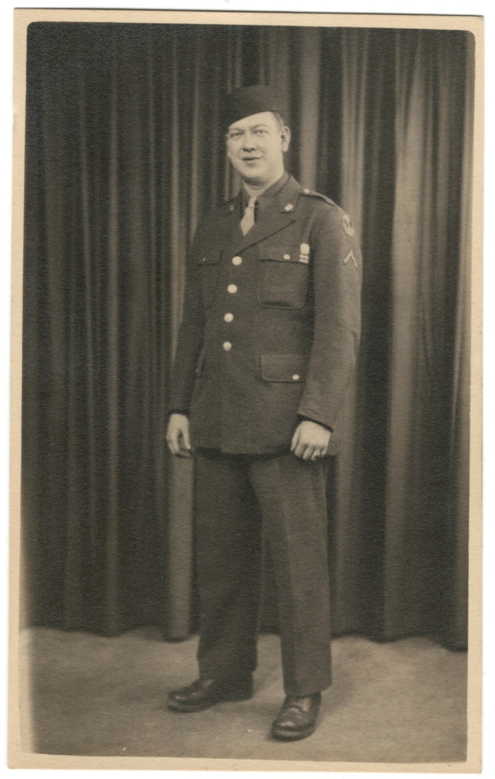 1944 RPPC of Named US Army PFC Taken in England Good Condition. No imprint.