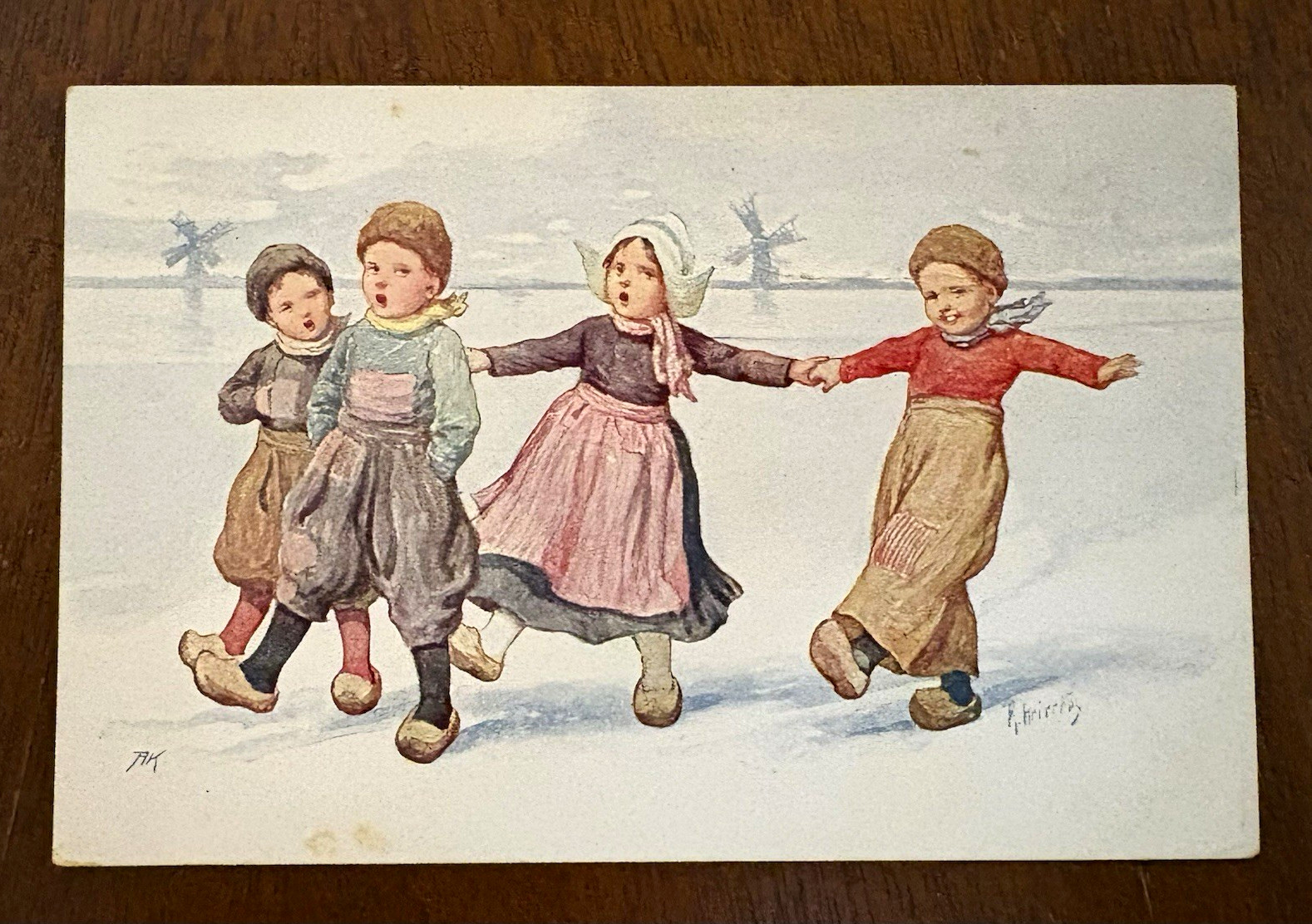 Artist K. Feiertag Vintage Postcard Dutch Children Winter BKWI 515-4 Unposted
