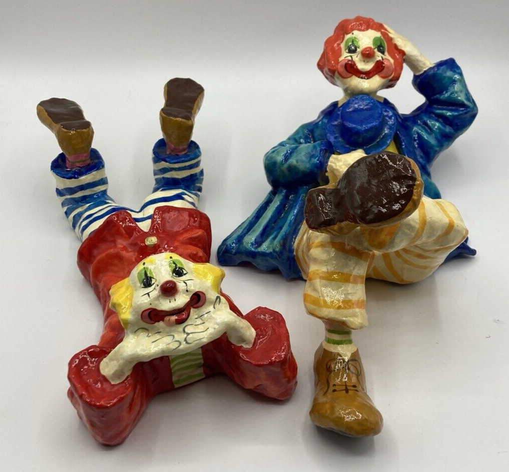 2 Vintage Mexico Paper Mache Clowns