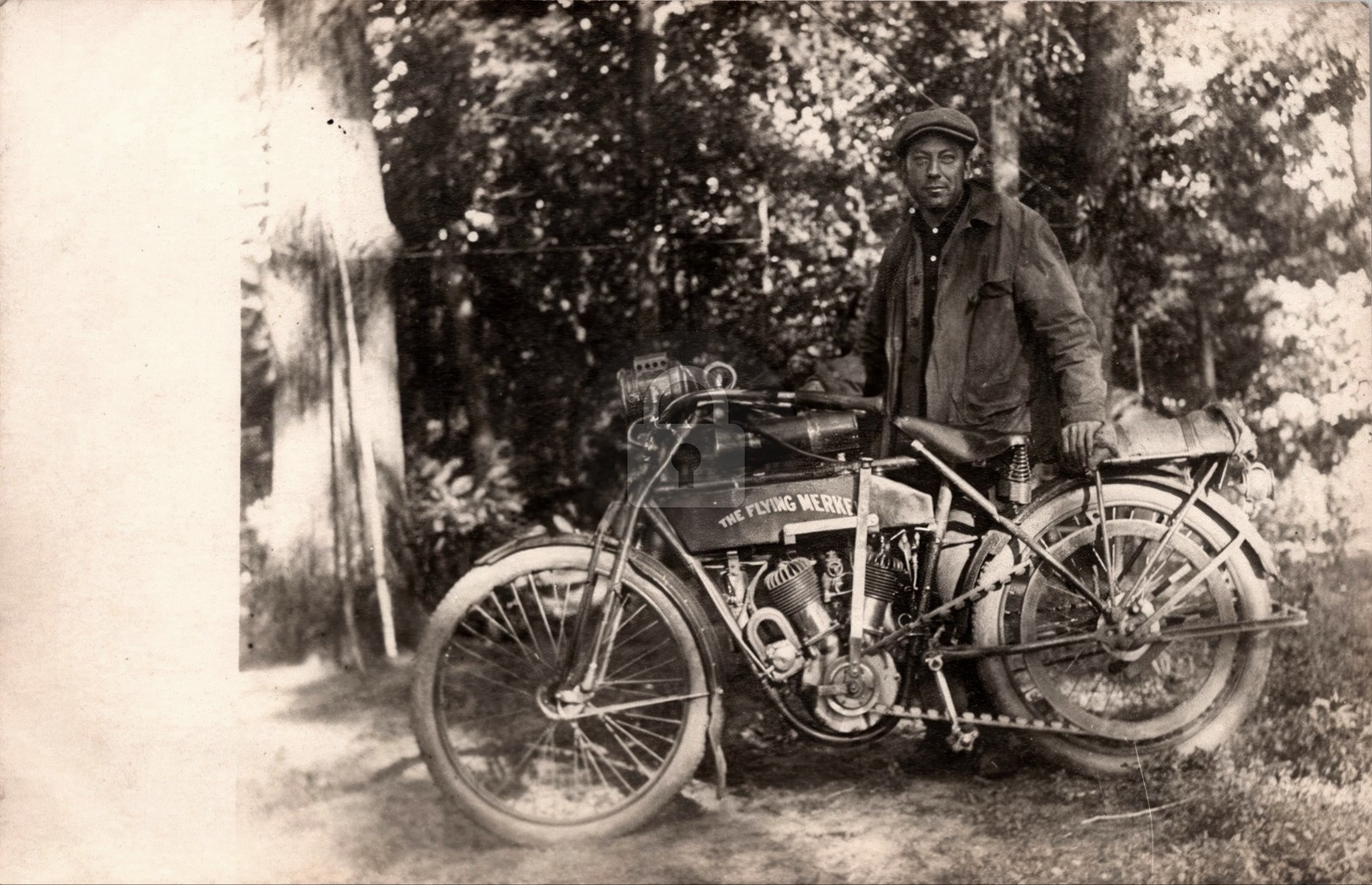 Flying Merkel Motorcycle w Rider 1911-1915 RPPC Photo Postcard COPY