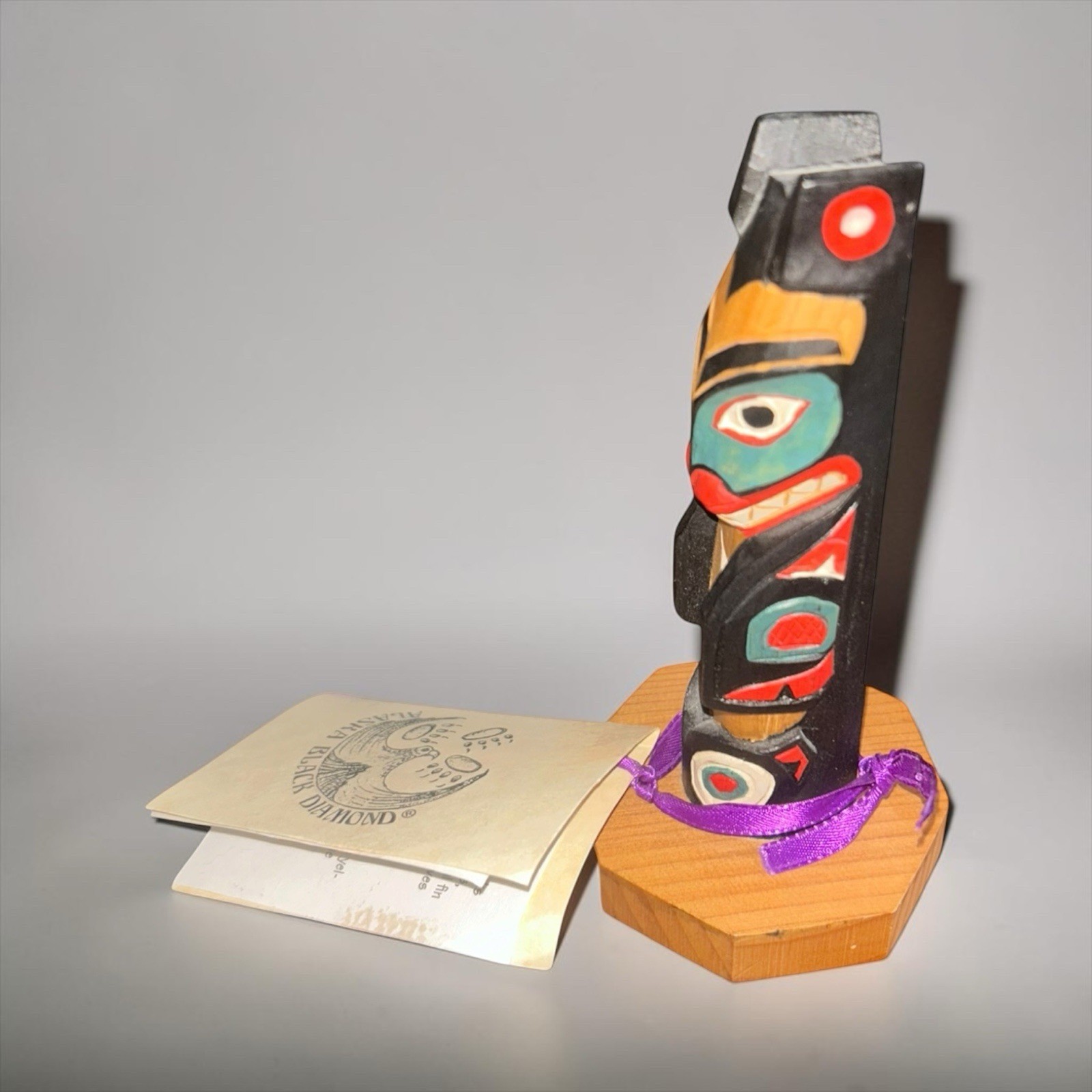 Alaska Black Diamond Hand Carved Killer Whale Totem Pole Yellow Cedar w/ Story
