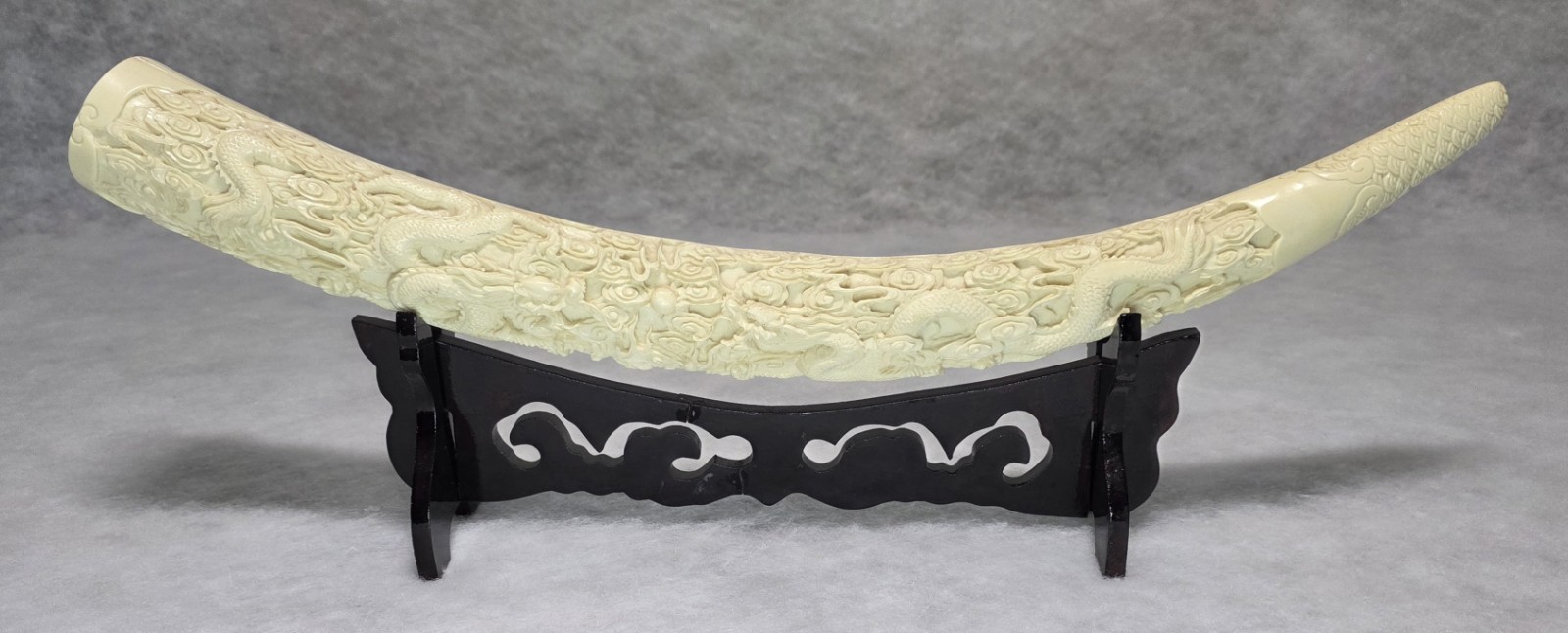 Vintage Chinese Carved Resin Faux Ivory Tusk Dragon 21