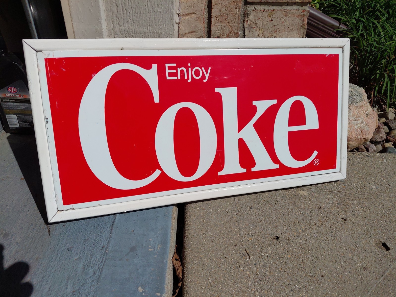 c.1960s Original Vintage Enjoy Coke Sign Metal Framed Coca Cola Soda Pepsi Cool