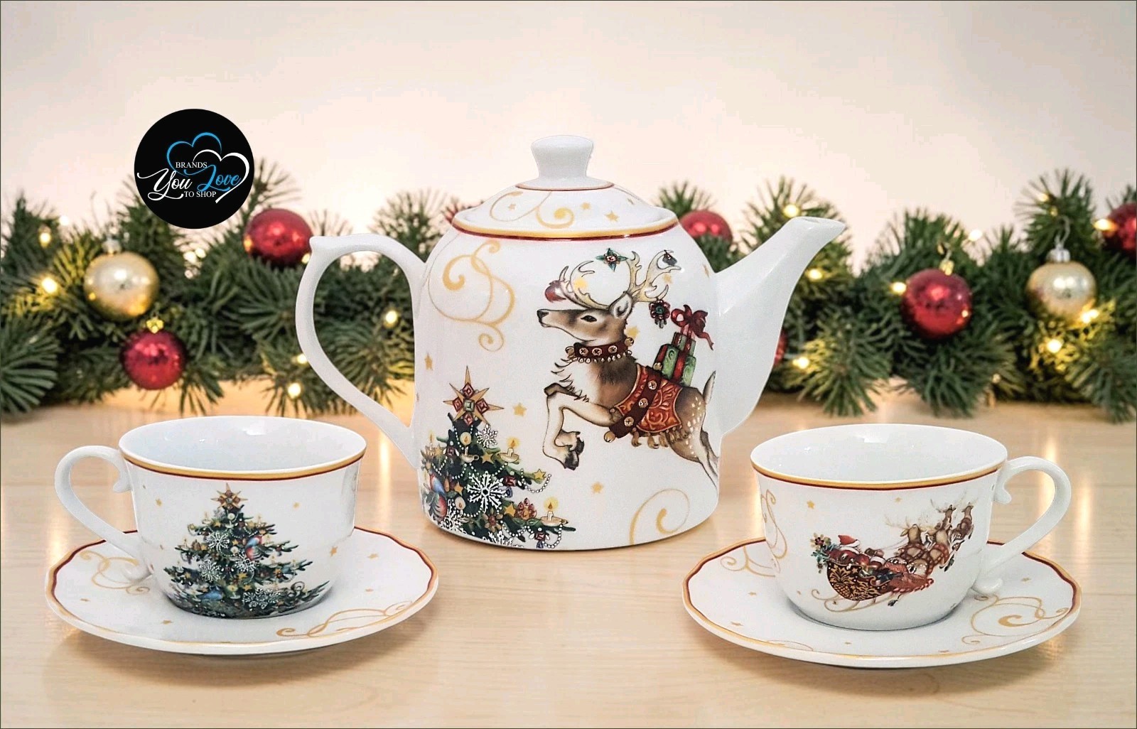 Williams Sonoma 6 Piece Twas The Night Before Christmas Teapot Set NIB