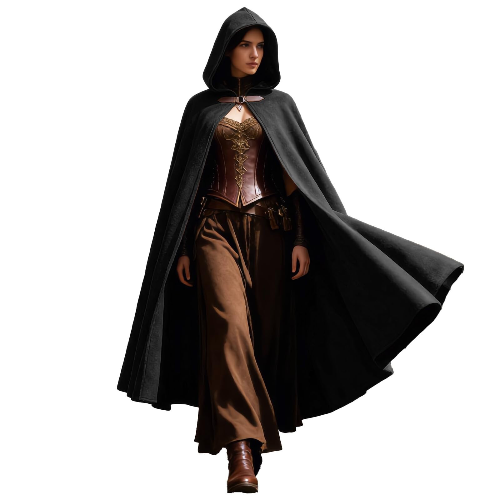 Renaissance Medieval Cloak with Hood Women Velvet Hooded Cape