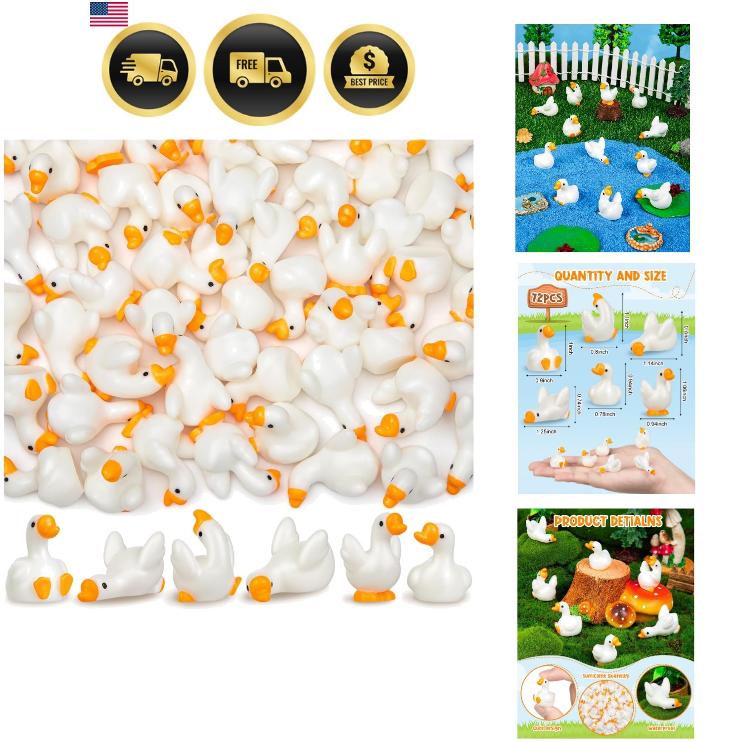 Mini Resin Goose Figurines Set 72pcs Tiny Animal Ornaments for Decor