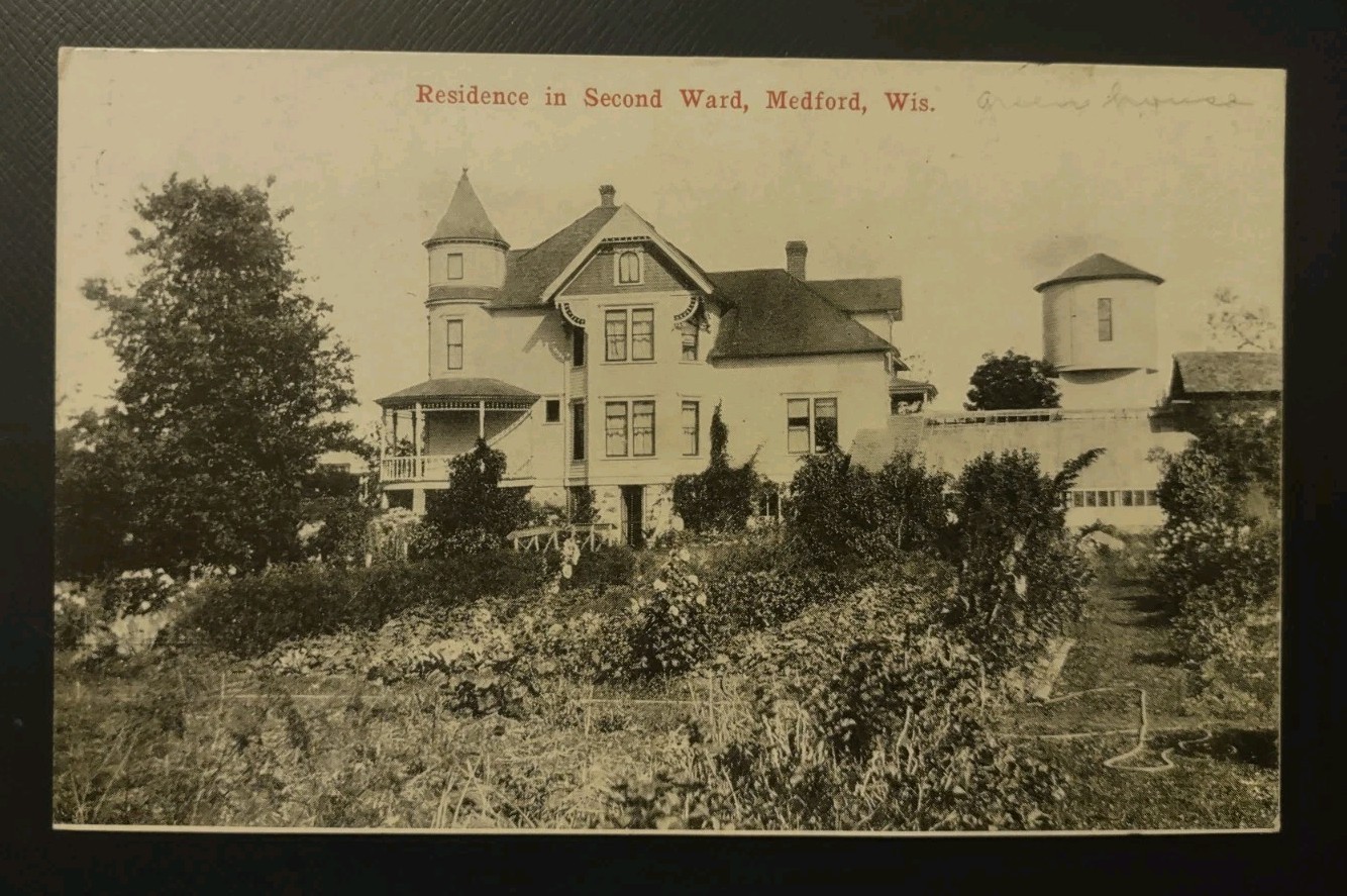 1910 Residence In Second Ward Medford  Wisconsin Postcard WI Victorian House 