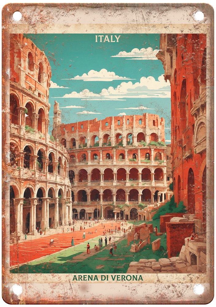 Veronas Roman Arena and Historic Center Italy Retro Poster Metal Sign T3218