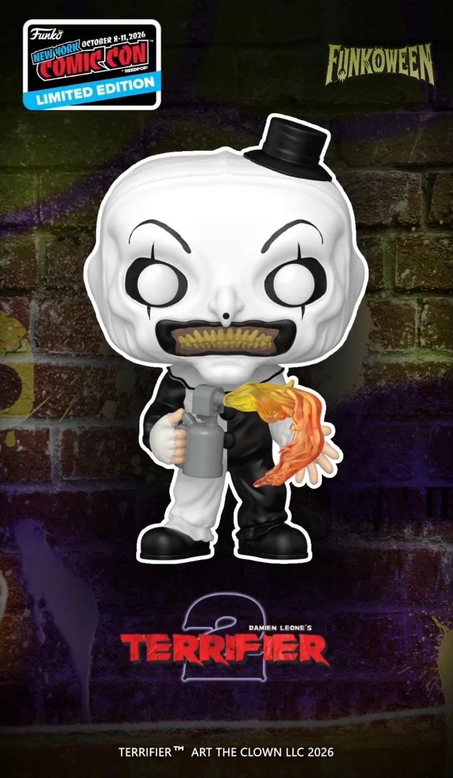 Funko POP Terrifier Art the Clown Flamethrower NYCC 2026 Exclusive Horror