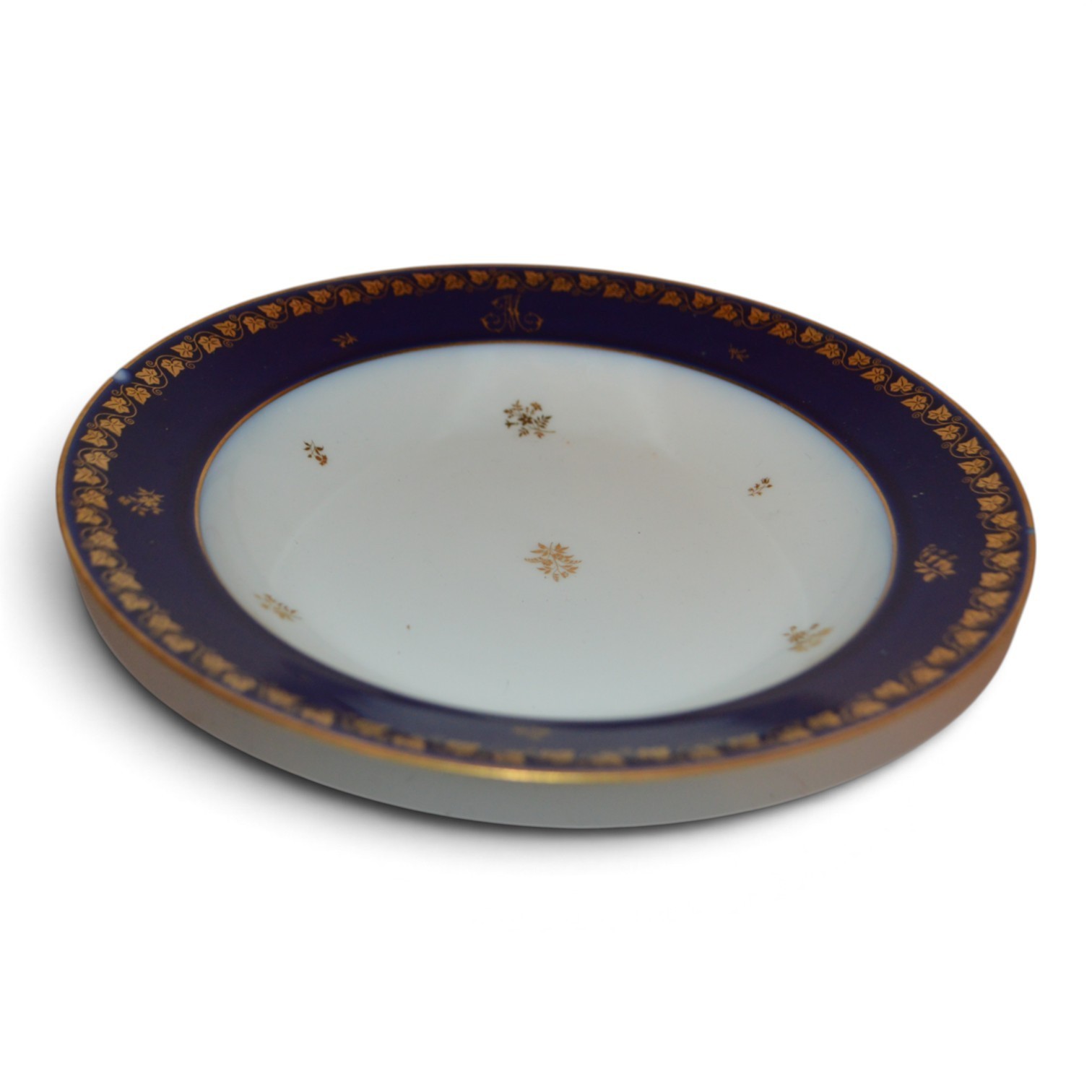 Antique Sèvres Porcelain Navy Blue Gold Monogram Bowl France 1920/1924 9\