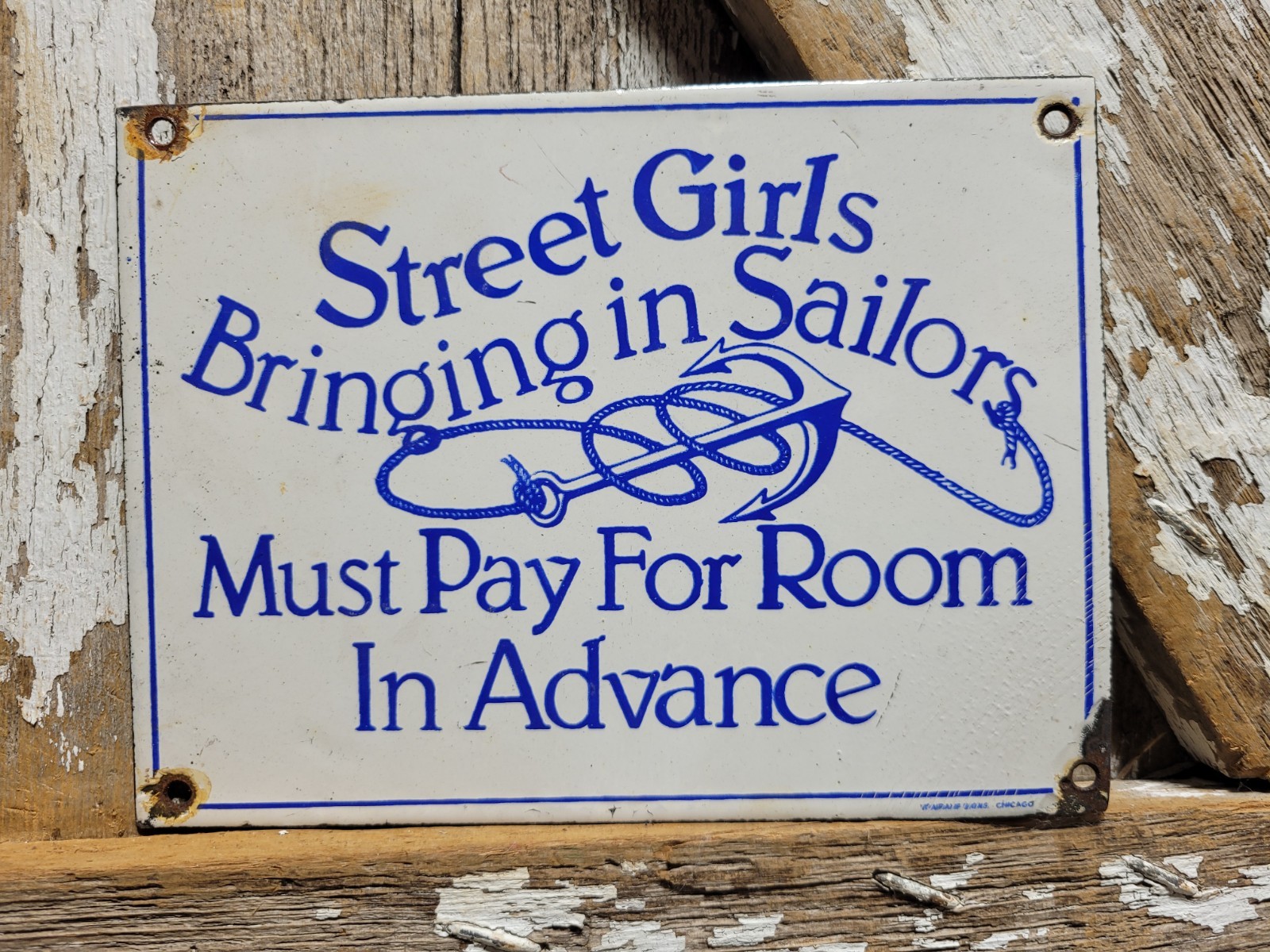 VINTAGE BROTHEL PORCELAIN SIGN OLD SAILOR HOTEL GENTELMANS CLUB BAR SPEAKEASY