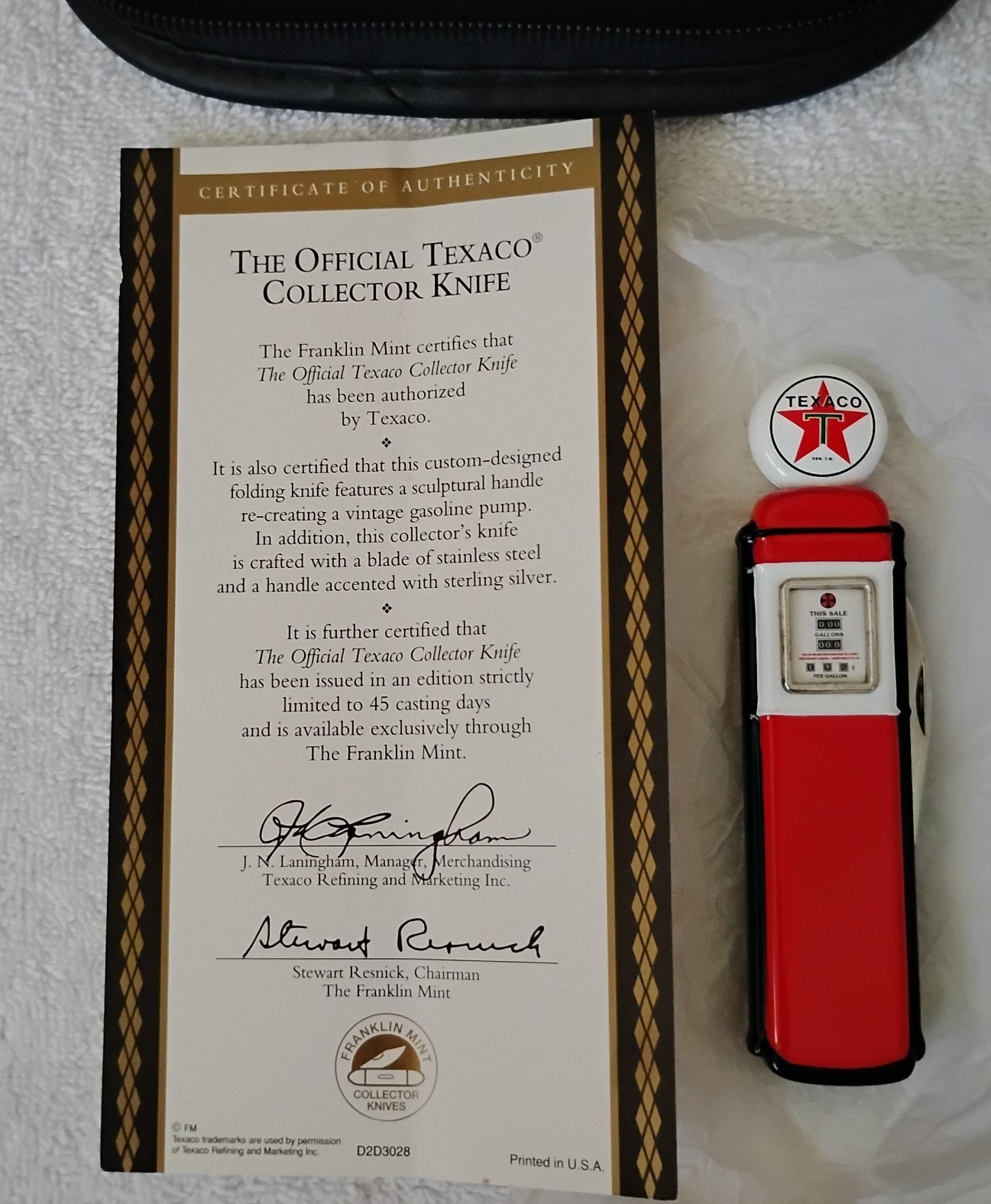 Franklin Mint Texaco Gas Pump Collectors Pocket Knife With Case NOS