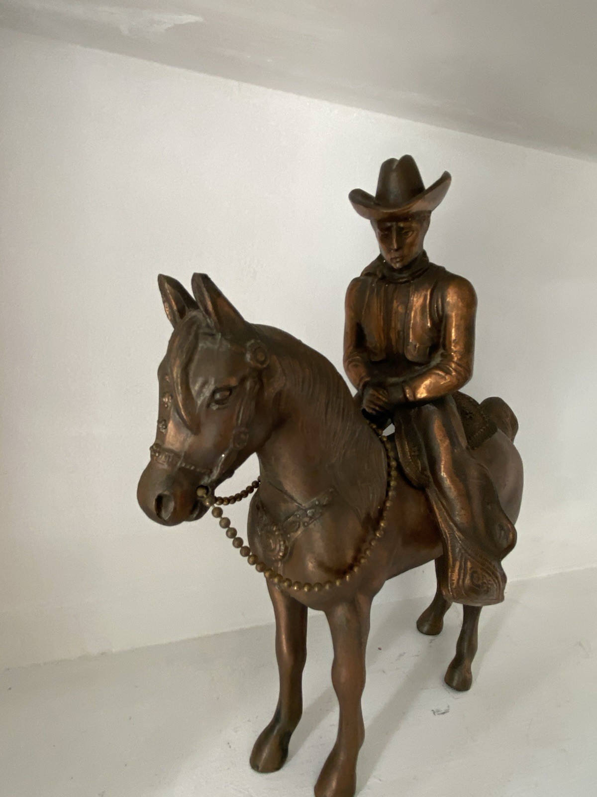 Impressive MCM Mid Century souvenir Bronze Cowboy Horse Carlsbad New Mexico 10\