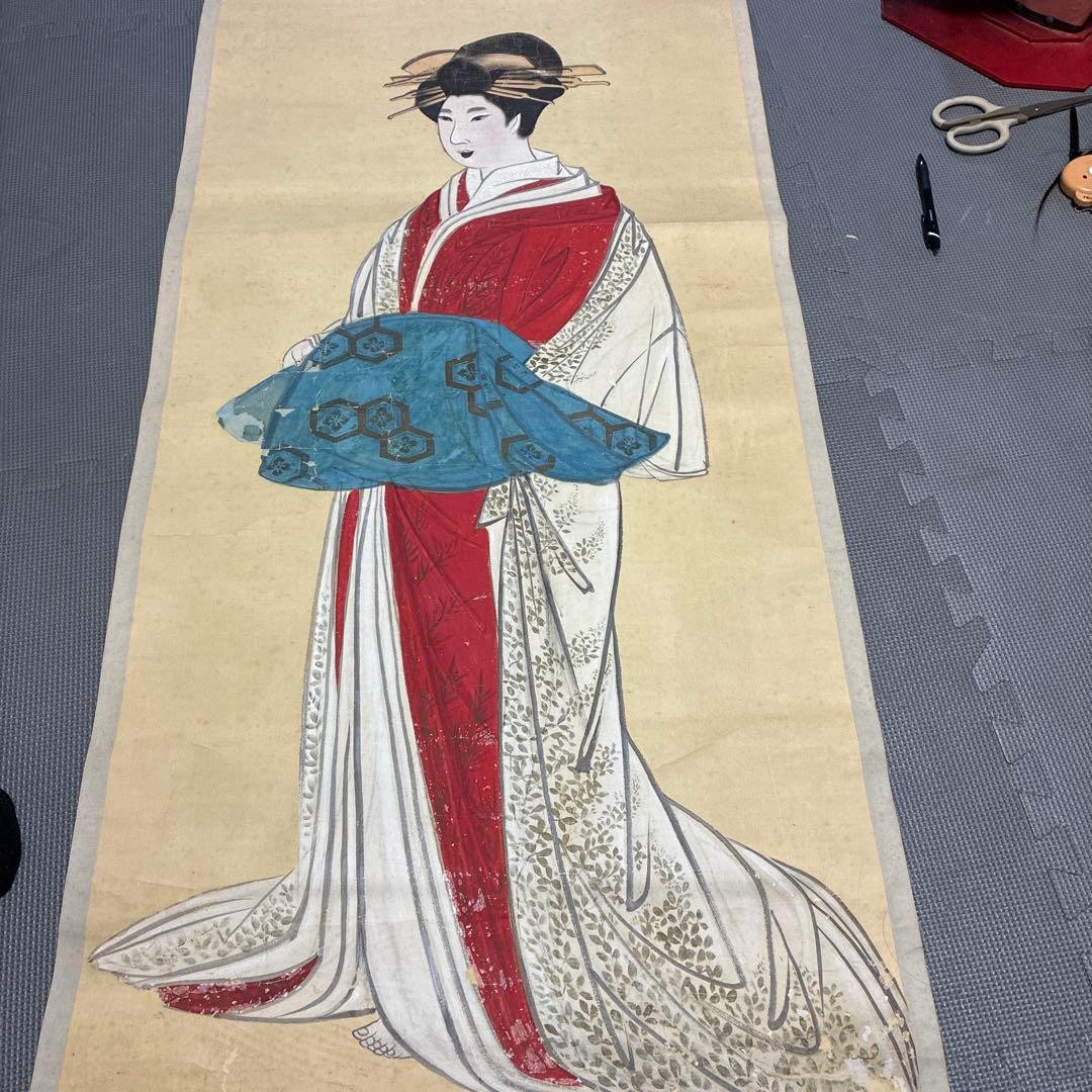 Japanese Hanging Scroll Woman Ukiyo-e Style Shimabara Tayu Art Antique