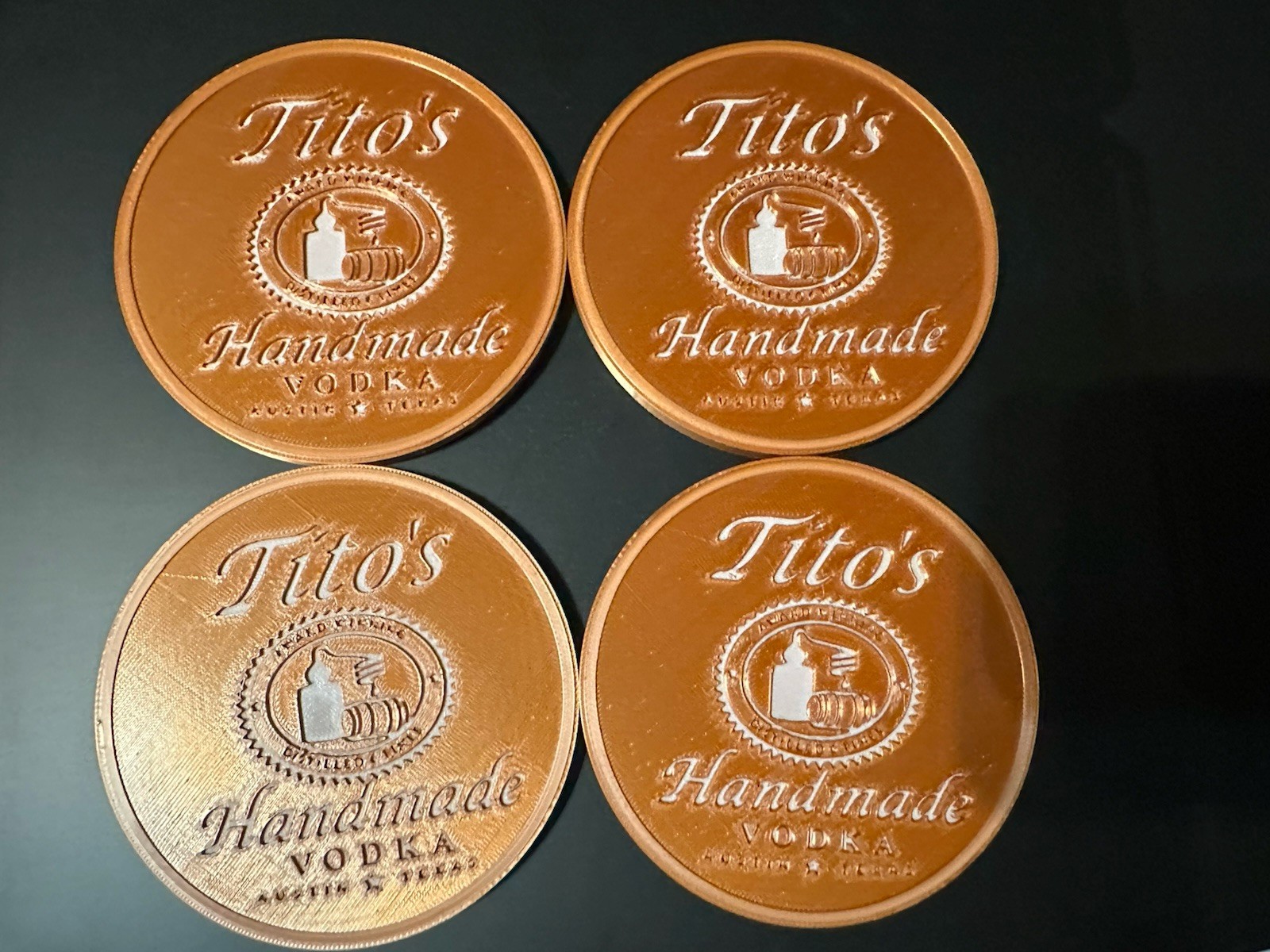 Tito\'s Handmade Vodka Copper Colored Coasters Set Of 4 Tito\'s Handmade Vodka Copper Colored Coasters Set Of 4