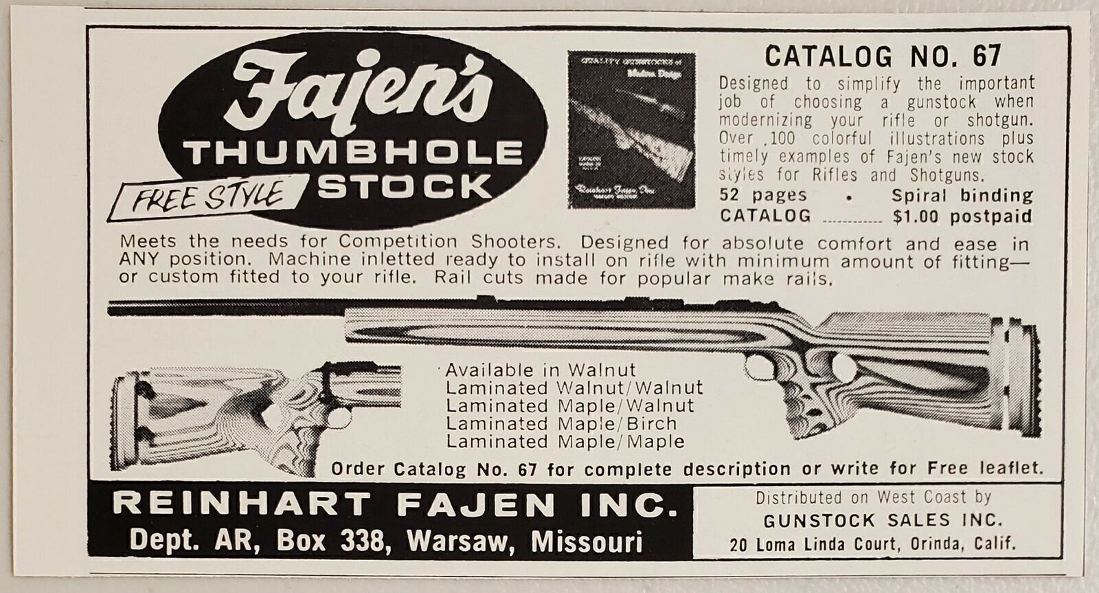 1966 Print Ad Reinhart Fajen Thumbhole Gun Stocks for Competition Warsaw,MO