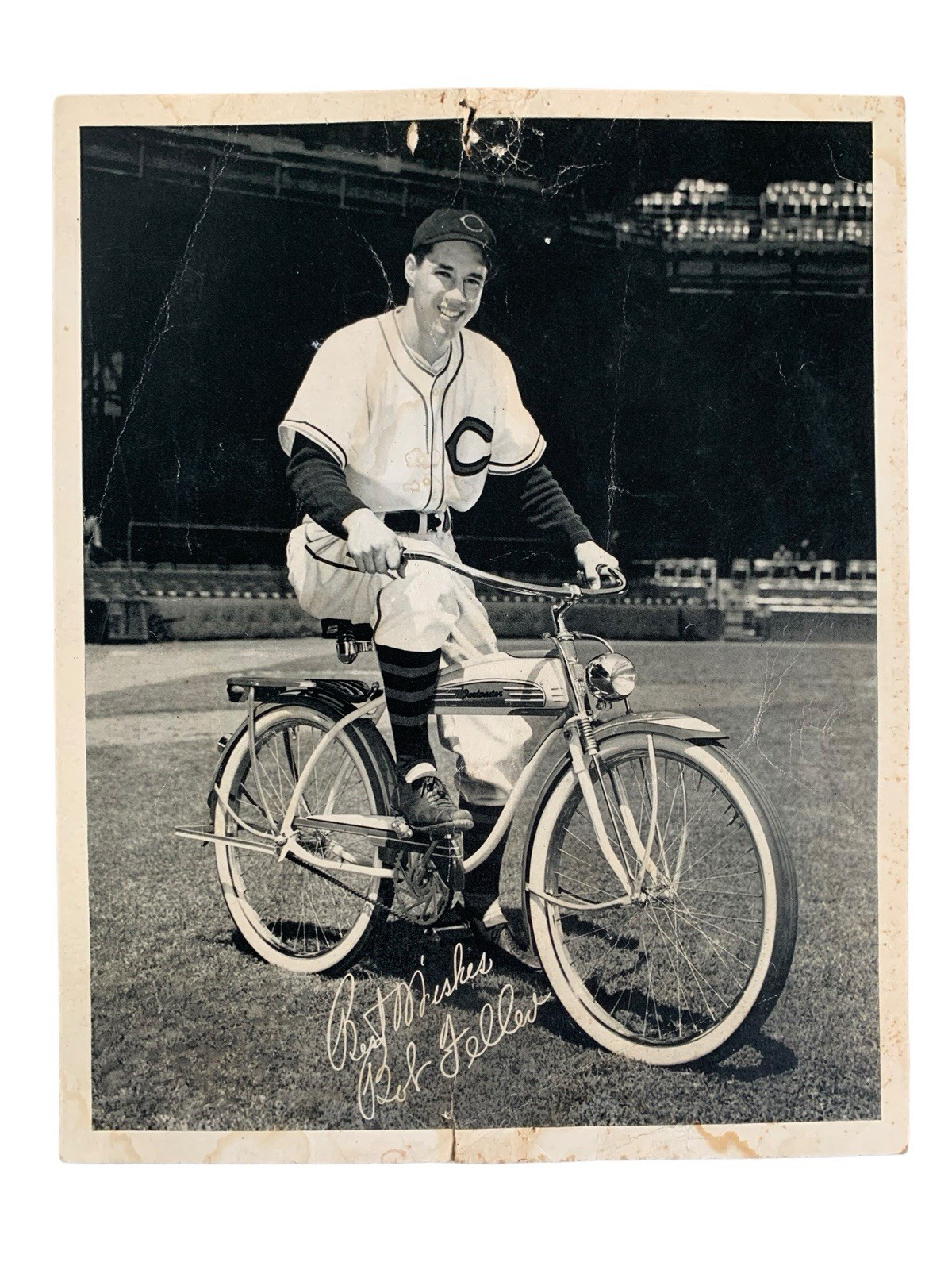 Vintage 1940’s Bob Feller Rollfast Roadmaster Bicycle Photo Advertisement