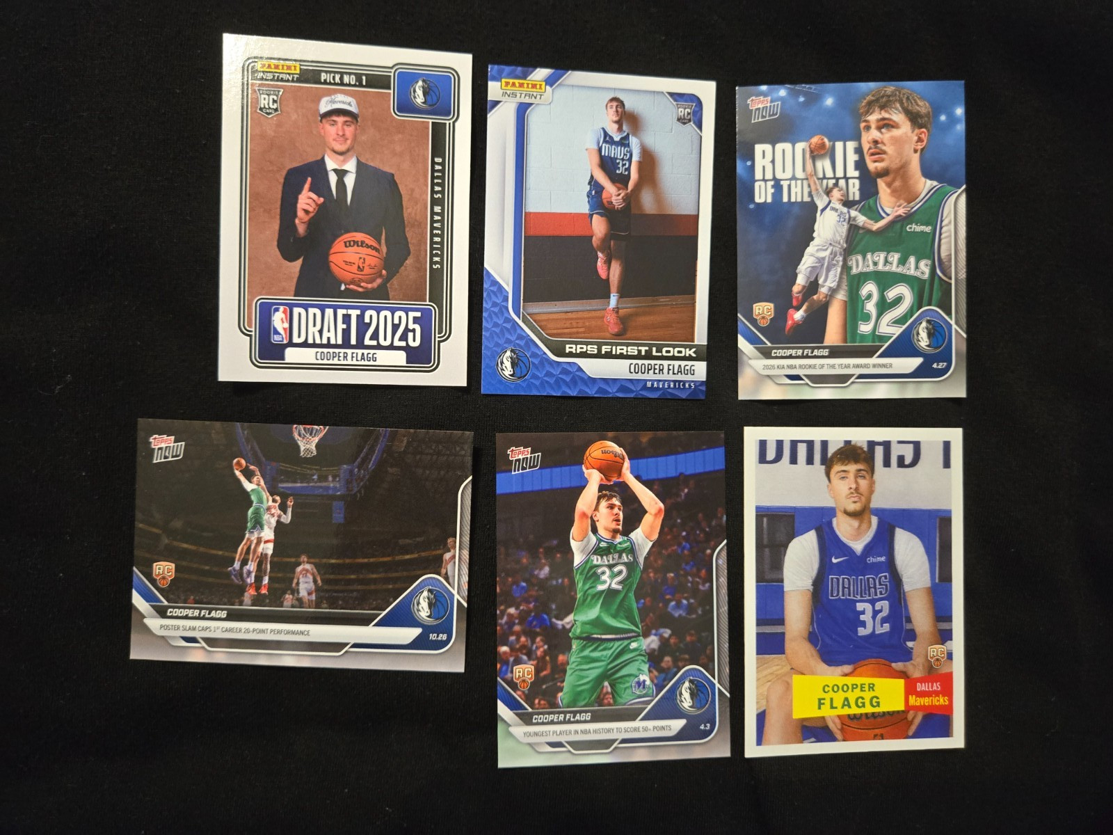 2025 TOPPS NOW and PANINI COOPER FLAGG ROOKIE 6 CARD LOT DRAFT LIVING SET ROY