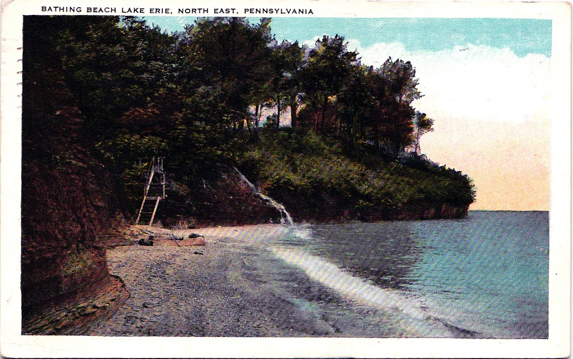 BATHING BEACH LAKE ERIE north east pa antique postcard pennsylvania c1920