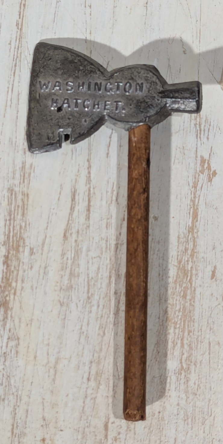 Vintage George Washington Miniature Hatchet, Pewter and Wood, 3\